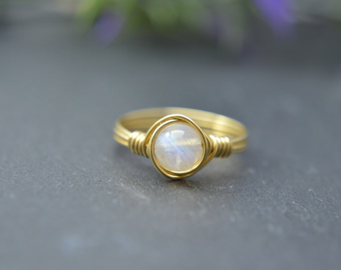 Rainbow Moonstone Wire Ring