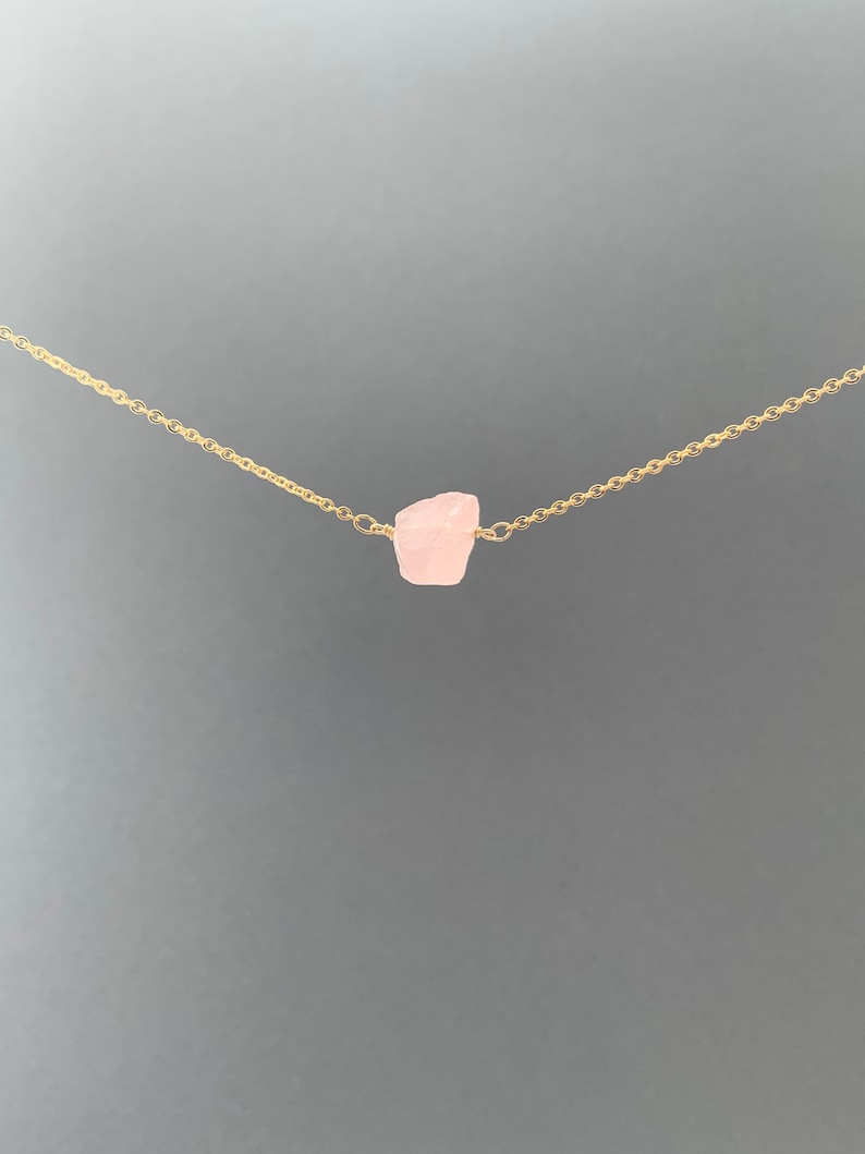 RAW ROSE QUARTZ Necklace, Raw Crystal Necklace, Rose Quartz Crystal Necklace 