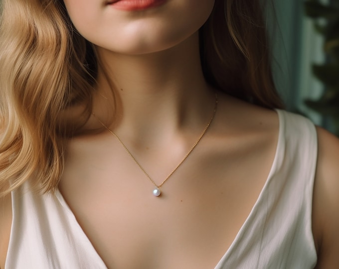 PEARL Pendant Necklace, Freshwater Pearl Pendant Choker Necklace in 14k Gold Filled or Sterling Silver, June Birthstone Necklace