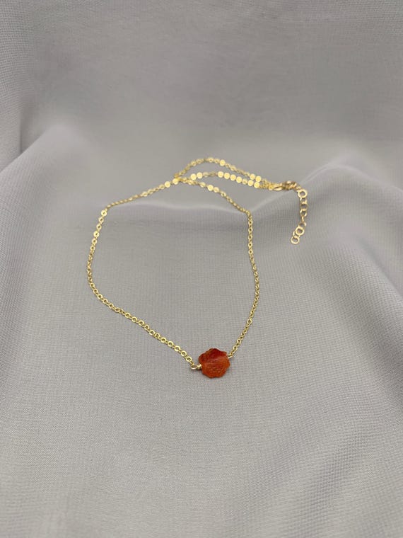 Raw Carnelian Agate Necklace – Rough Orange Crystal Pendant in 14k Gold Filled or Sterling Silver