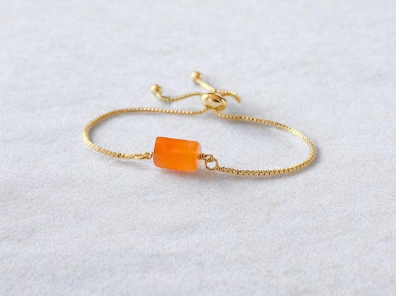 Carnelian Bracelet – Agate Gemstone Beaded Adjustable Bracelet – Handmade Orange Jewelry Gift