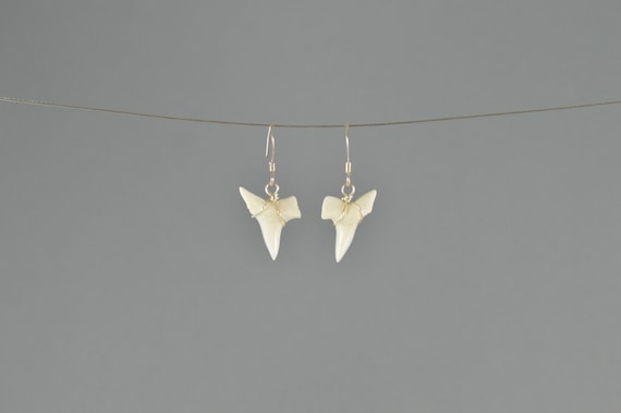 Shark Tooth Earrings – Small Fossil Shark Tooth Dangle Earrings – Minimalist Beach Jewelry
