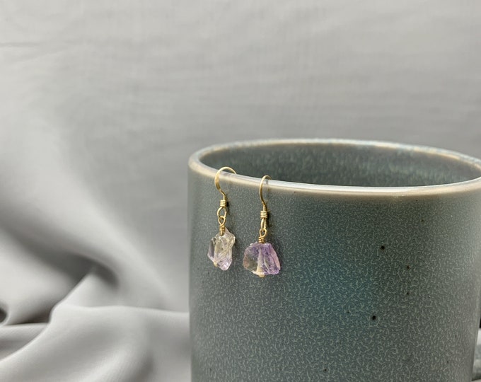 RAW AMETRINE Earrings,14k Gold Filled, Rose Gold Filled, or Sterling Silver, Rough Gemstone Earrings, Dangle Earrings