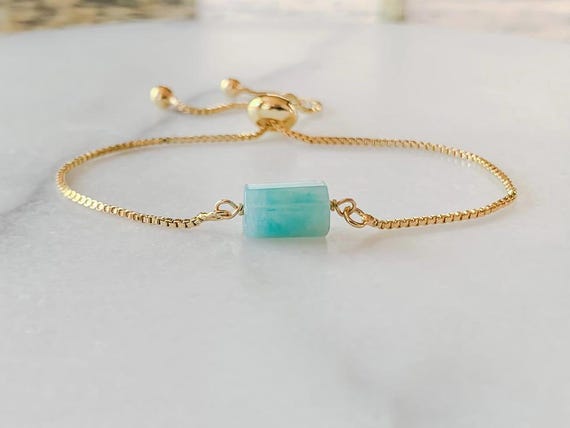 Amazonite Bead Bracelet – Genuine Gemstone Adjustable Blue Green Jewelry Gift