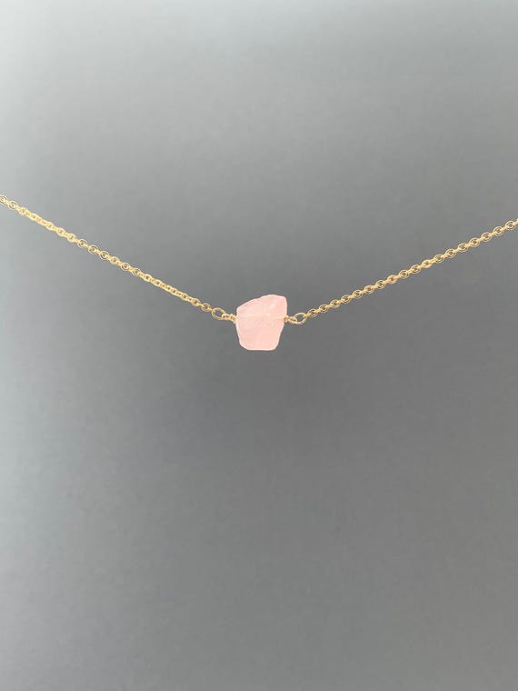 Raw Rose Quartz Necklace – Natural Pink Gemstone Pendant – Adjustable Gold or Silver Plated Chain