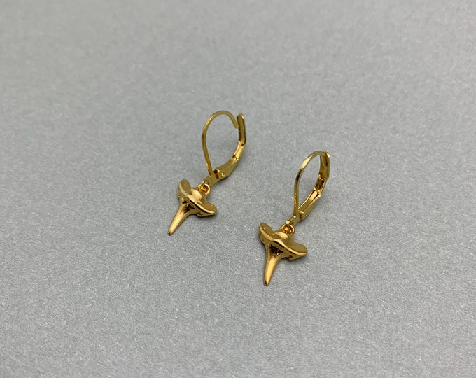 Vermeil Shark Tooth Lever Back Earrings Small Size Shark Tooth Earrings Fossil Jewelry Fossil Earrings Simple Earrings Beach Earrings Fossil