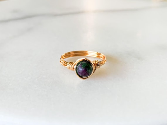 Ruby Zoisite Ring – Wire Wrapped Gemstone Jewelry in 14k Gold Filled or Sterling Silver