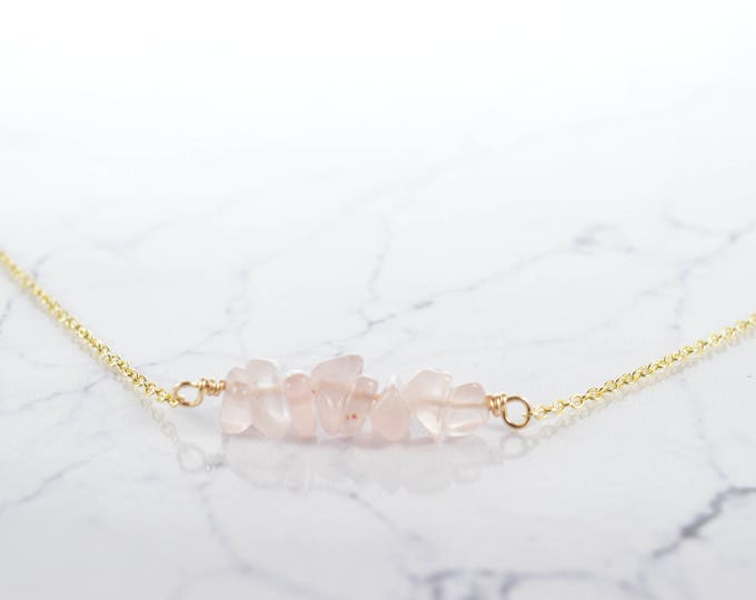 Rose Quartz, Gemstone Bar Necklace, Rose Quartz Crystal Necklace, Rose Quartz Jewelry, Rose Quartz Rock Necklace