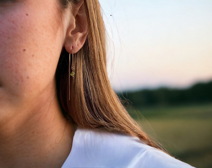 PERIDOT Threader Earrings, Gemstone Threader Earrings in Gold or Sterling Silver