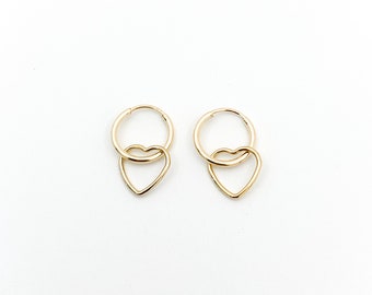 10mm Endless Hoops with Floating Hearts, 1.25mm thick, 14K Gold Filled Endless Hoops