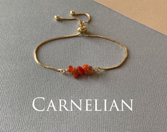 Gemstone Bead Bracelet, CARNELIAN AGATE Genuine Gemstone Adjustable Bracelet