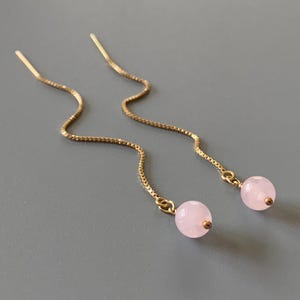 Orecchini a infilare in quarzo rosa – Orecchini a infilare con pietre preziose da 6 mm in oro riempito o argento