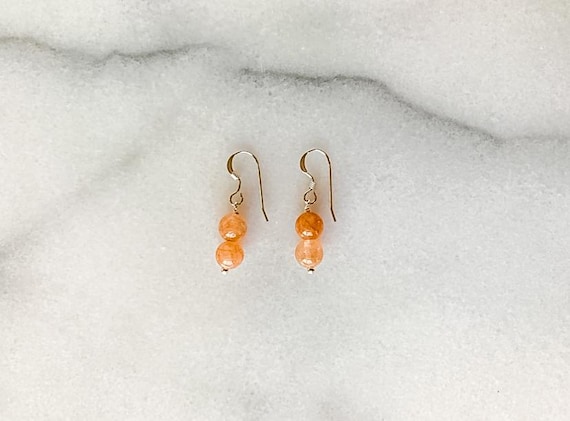 Sunstone Earrings – Handmade Gemstone Dangles in 14k Gold Filled or Sterling Silver – Minimalist Gift Jewelry