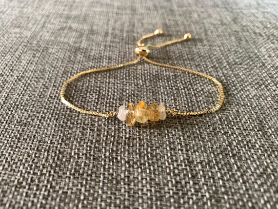 Citrine Beaded Bracelet – Genuine Yellow Gemstone Adjustable Crystal Jewelry Gift