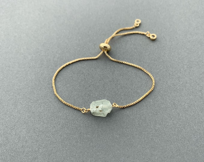 RAW PREHNITE Bracelet, Adjustable Bracelet, Crystal, Gold, Silver, or Rose Gold Adjustable Bracelet