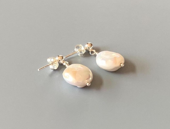 Coin Pearl Stud Earrings – Freshwater Pearl Jewelry in 14k Gold Filled or Sterling Silver