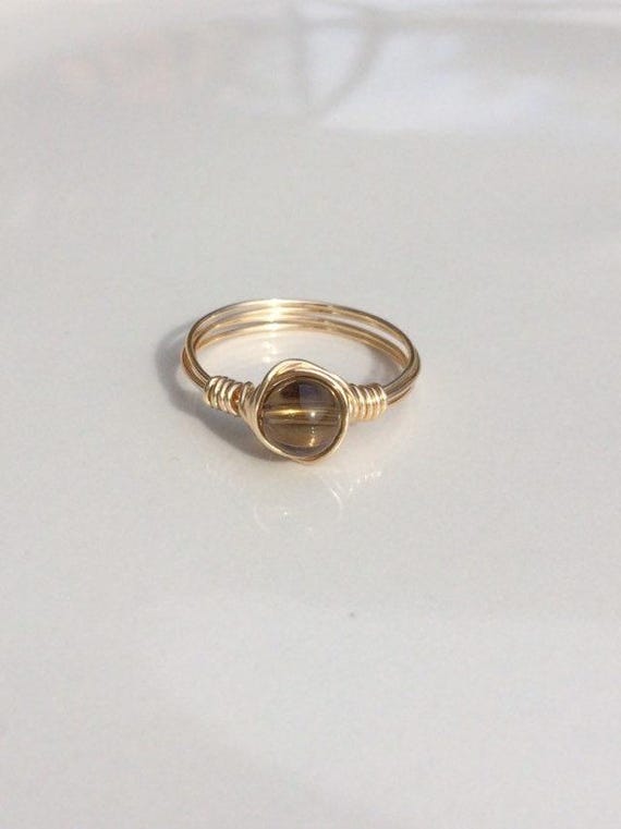 Smoky Quartz Wire Wrapped Ring – Adjustable Gemstone Ring in 14k Gold Filled or Sterling Silver