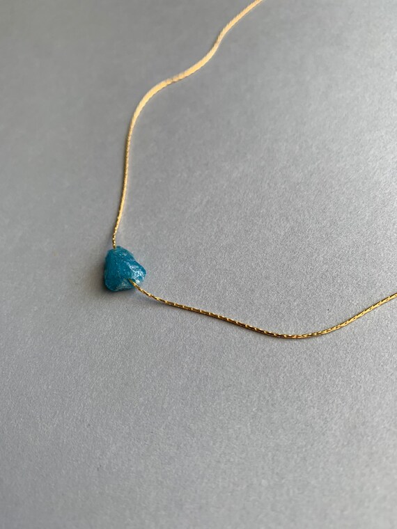 Raw Apatite Beading Chain Necklace – Genuine Blue Gemstone in 14k Gold Filled or Sterling Silver