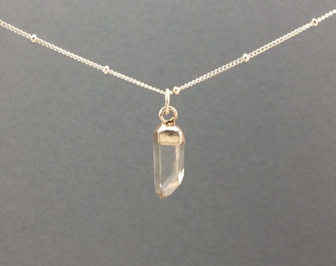 Quartz Crystal Gold Dipped Point Necklace, Sterling SIlver Quartz Point Necklace, Crystal Necklace, Layering Necklace, Raw Crystal Point