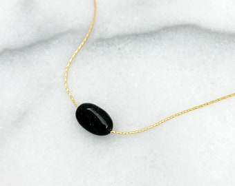 BLACK AGATE Crystal Necklace on Beading Chain, Rough Gemstone Layering Necklace, Dainty Minimalist Gemstone Jewelry