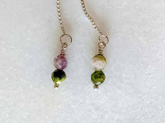 Tourmaline Threader Earrings – Two Stone October Birthstone Jewelry in Gold or Sterling Silver