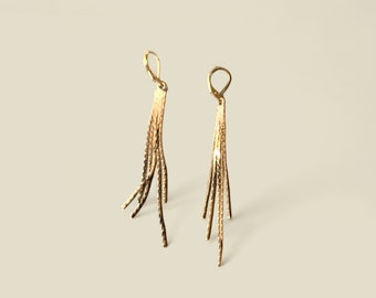 Fringe Tassel Earrings, Long Tassel Earrings, Gold or White Gold Long Chain Earrings, Chain Drop Fringe Earrings