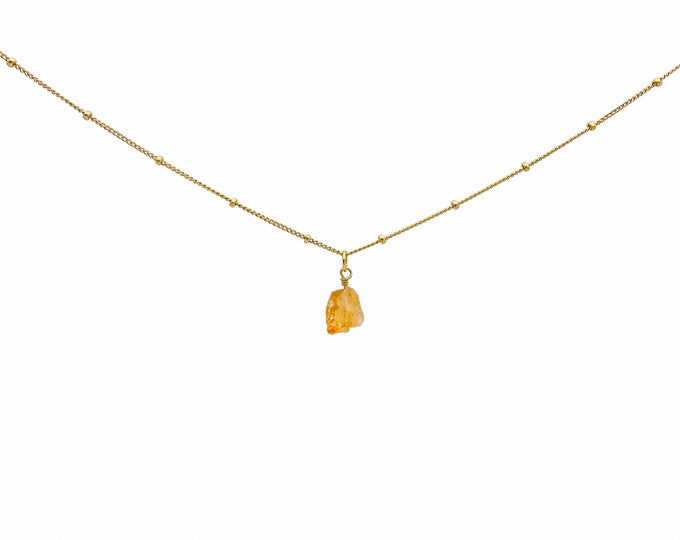 RAW CITRINE Crystal Choker Necklace, Raw Crystal Gemstone Pendant Necklace in 14k Gold Filled or Sterling Silver