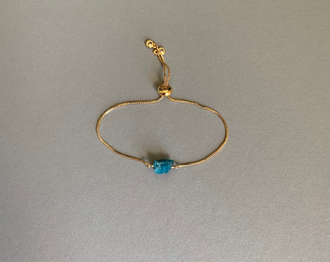 RAW BLUE APATITE Bracelet, Adjustable Bracelet, Crystal, Gold, Silver, or Rose Gold Adjustable Bracelet