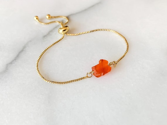 Carnelian Beaded Bracelet – Raw Orange Agate Gemstone Adjustable Handmade Jewelry