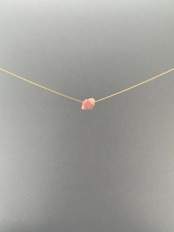 Raw Pink Tourmaline Necklace – Natural Crystal Pendant on Gold Filled or Sterling Silver Chain
