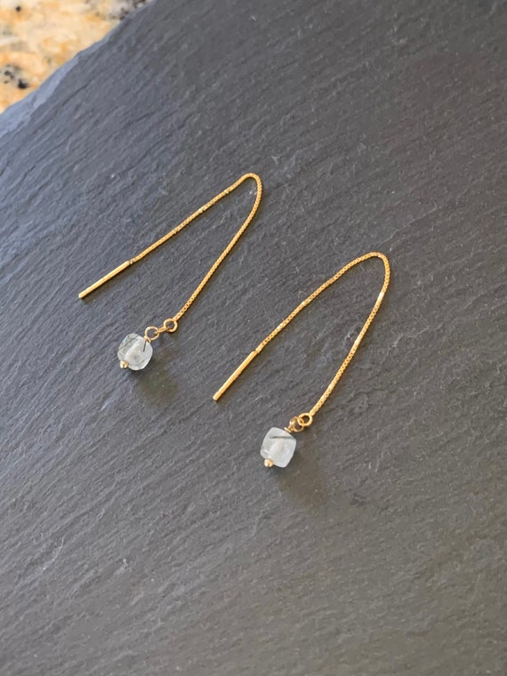 PREHNITE Cube Threader Earrings