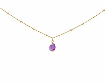 RAW AMETHYST Crystal Choker Necklace, Raw Crystal Gemstone Birthstone Pendant Necklace in 14k Gold Filled or Sterling Silver