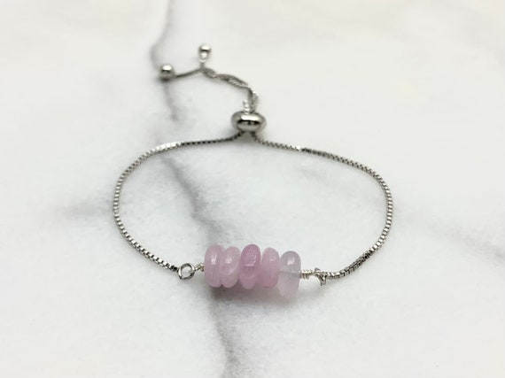 Purple Kunzite Bracelet – Genuine Gemstone Beaded Adjustable Jewelry Gift