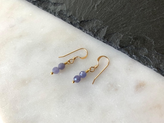 Tanzanite Two Stone Stack Earrings – Dainty Gemstone Drops in 14k Gold Filled or Sterling Silver