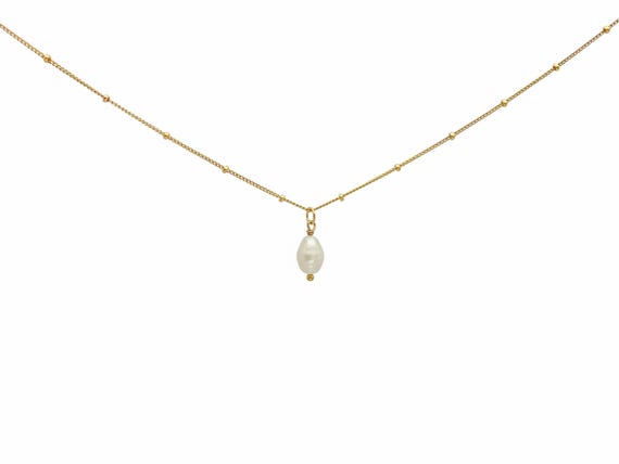 Pearl Pendant Necklace – Freshwater Pearl Drop on 14k Gold Filled or Sterling Silver Satellite Chain