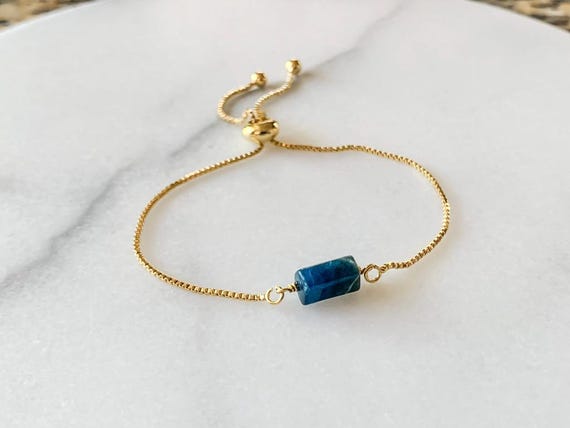 Apatite Bead Bracelet – Genuine Gemstone Adjustable Handmade Jewelry Gift