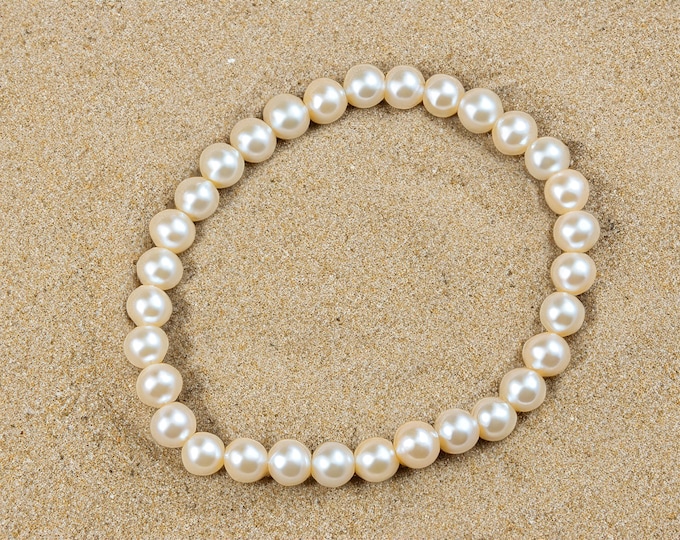 Featured listing image: Freshwater Pearl Beaded Bracelet – Stretch Pearl Stacking Bracelet – June Birthstone Jewelry