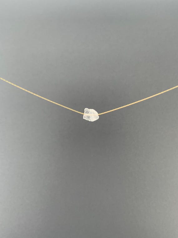 Raw Clear Quartz Necklace – Rough Crystal Pendant on Beading Chain in Gold Filled or Sterling Silver