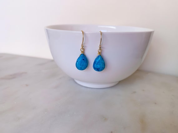 Turquoise Teardrop Earrings – Blue Gemstone Dangle in 14k Gold Filled or Sterling Silver – December Birthstone Jewelry