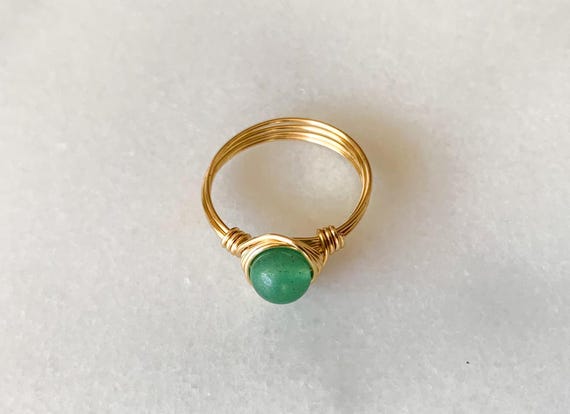 Green Aventurine Wire Wrapped Ring – Natural Gemstone Ring in 14k Gold Filled or Sterling Silver