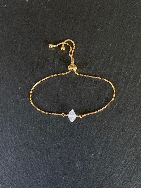 Herkimer Diamond Beaded Bracelet – Genuine Gemstone Adjustable Jewelry – April Birthstone Gift