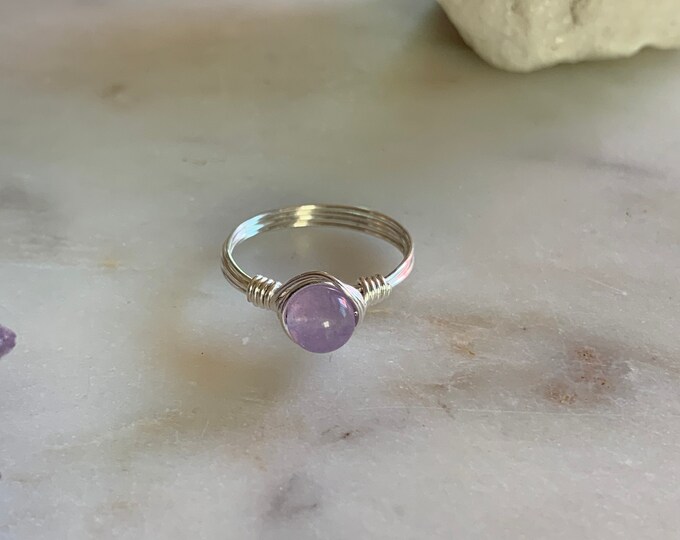 Purple Chalcedony Wire Ring, Purple Ring, Silver, Gold, Rose Gold Ring, Purple Crystal Ring, Wire Ring, Stacking Ring, Chalcedony