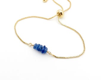 Blue Kyanite Bracelet – Genuine Gemstone Beaded Adjustable Handmade Jewelry Gift