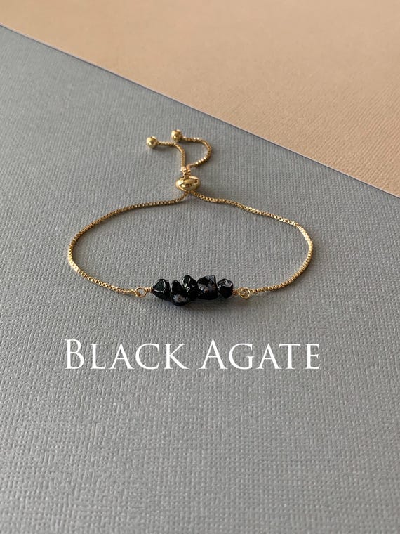 Black Onyx Beaded Bracelet – Genuine Gemstone Adjustable Handmade Jewelry Gift