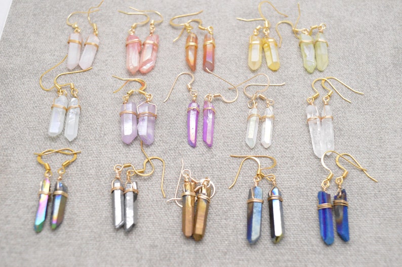 Quartz Crystal Point Earrings Rainbow Quartz Earrings Silver Etsy