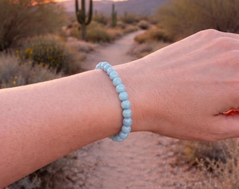Pulsera de larimar – Pulsera de cuentas azules – Joyería minimalista delicada – Pulsera elástica – Regalo apilable