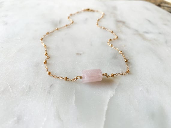 Rose Quartz Beaded Necklace – Handmade Pink Gemstone Jewelry in Gold Filled or Sterling Silver