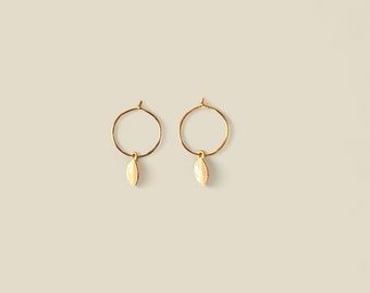 TINY LEAF Hoop Earrings, 14k Gold Filled, Rose Gold Filled, or Sterling Silver Tiny Hoop Earrings With Plated Brass Leaf Charms