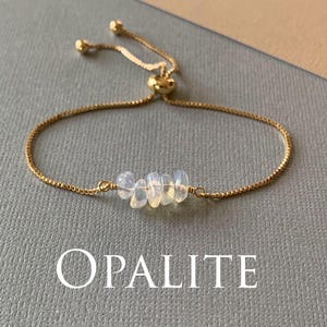 Opalite Beaded Bracelet – Genuine Adjustable Gemstone Bracelet – Handmade Jewelry Gift