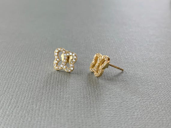 CZ Butterfly Earrings – Sterling Silver Studs in Gold or Rhodium Plated Finish
